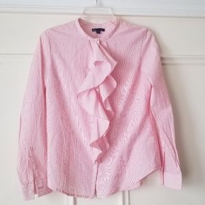 Ruffled Pink & White Striped Blouse